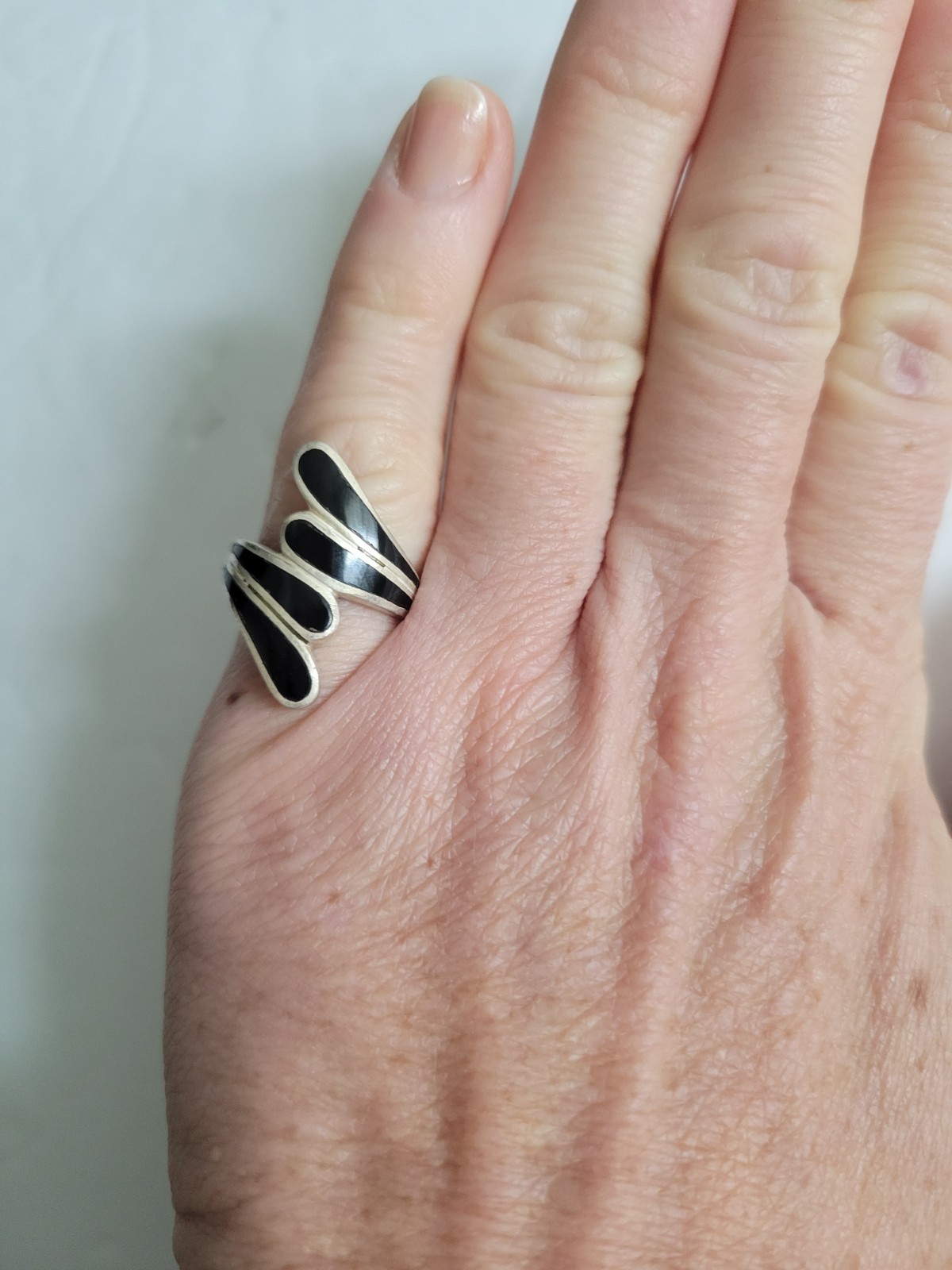Vintage Sterling Silver & Onyx Ring Jewelry Art Nouveau Deco Stamped 925 Sz 5.75