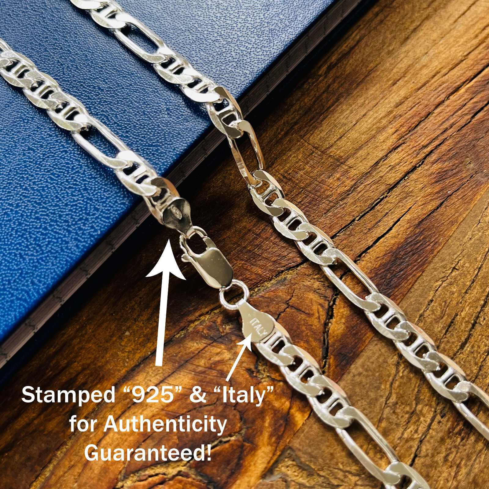 Real Solid 925 Sterling Silver Figarucci Mens Boys Chain Bracelet or Necklace