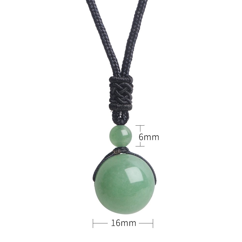 Unisex Genuine Round Gemstone Beads Pendant Necklace Green Jade Aventurine