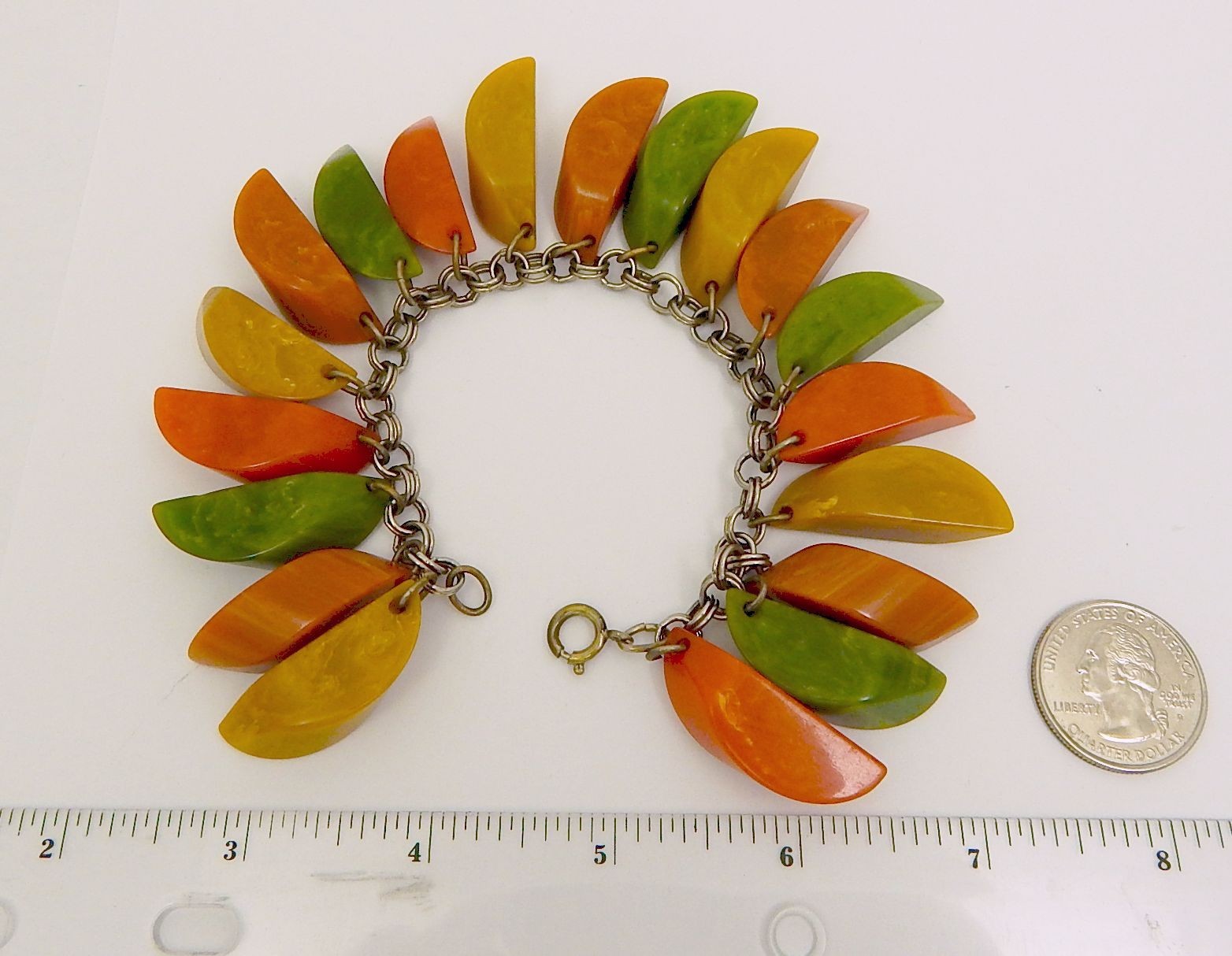 Bakelite Dangle Charm Bracelet + Matching AS IS Necklace Green Orange Yellow