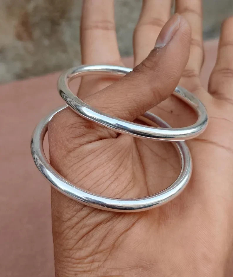Handmade Cuff Bracelet Solid 925 Sterling Silver 2 Silver Bangle Of Him/Her Si58