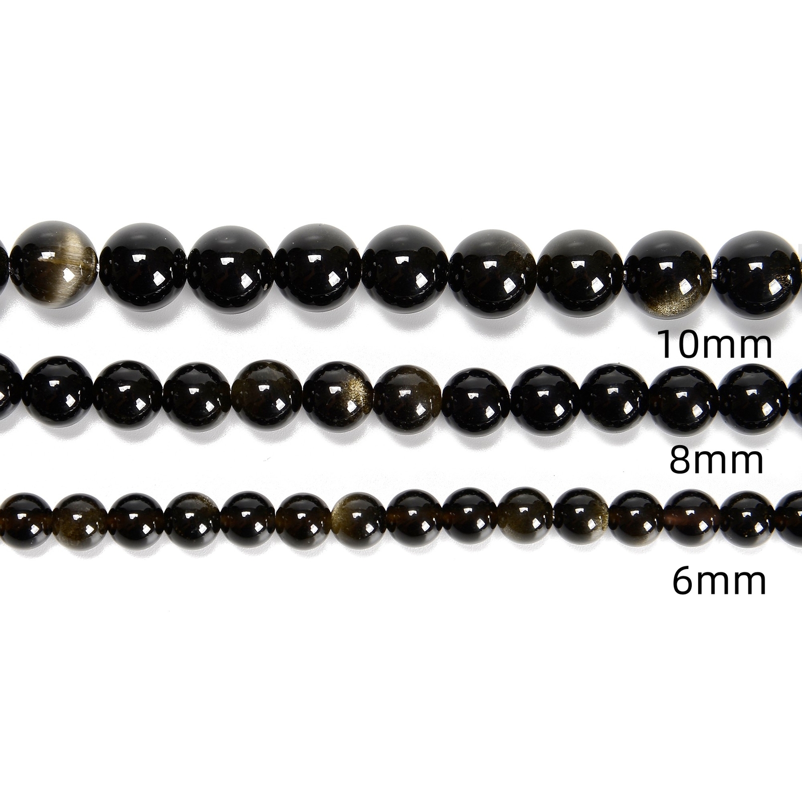 Gold Sheen Obsidian Smooth Round Beads 4mm 6mm 8mm 10mm 12mm 15.5″ Strand