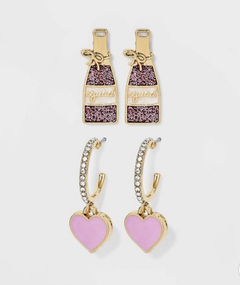 Sugarfix by Baublebar Yes Way Rose Duo Earrings Heart Huggies Rose Bottle Studs