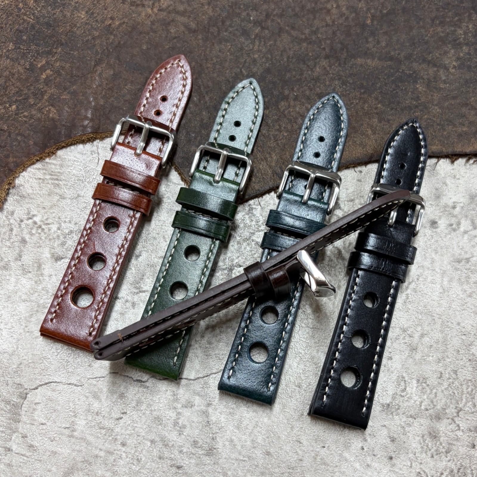 Size 20/22mm Racing Sport Rally Genuine Cow Leather Watch Strap/Band
