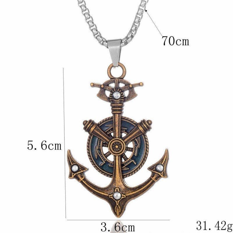 Rotatable Anchor Wheel Necklace Stainless Steel 70cm Box Chain Men Accessories