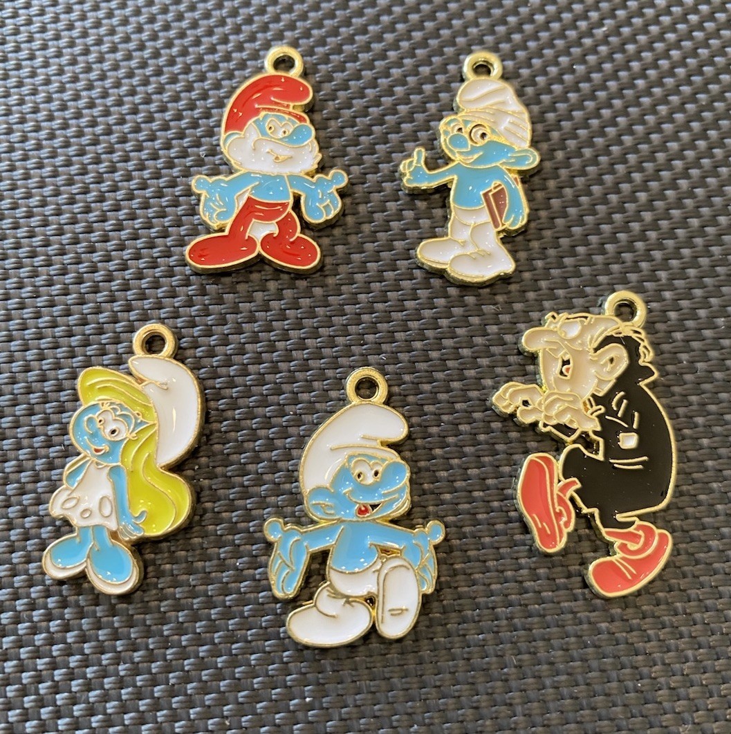 Lot Of 5 Smurfs Smurf Smurfette Enamel Metal Charm Pendant Set New