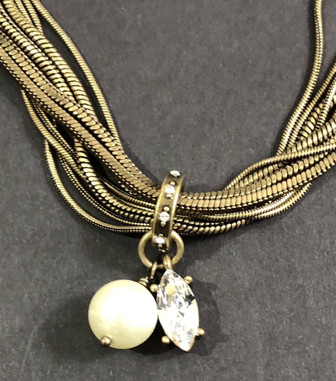 Silpada KR Necklace Dreamy Details Brass Swarovski Crystal Faux Pearl 17 inches