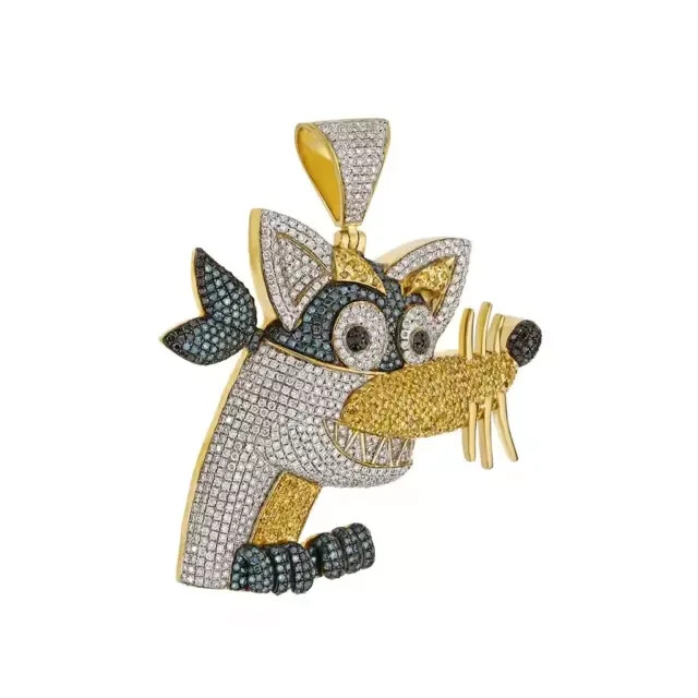 14K Yellow Gold Plated 2 Ct Real Moissanite Round Cut Customized Cartoon Pendant