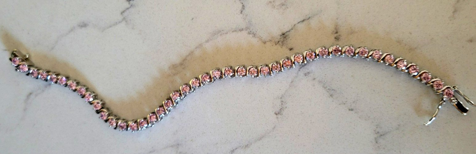 NEW Sterling Silver Tennis Bracelet Pink Topaz DW Thailand 14g