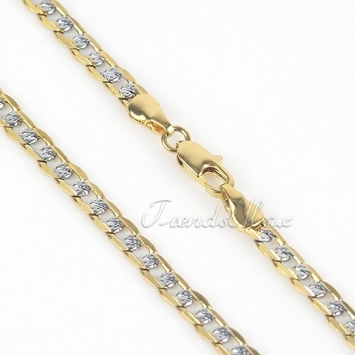4MM 10K Silver+Gold Filled Curb Link Necklace Mens Womens Chain Jewelry 20inch