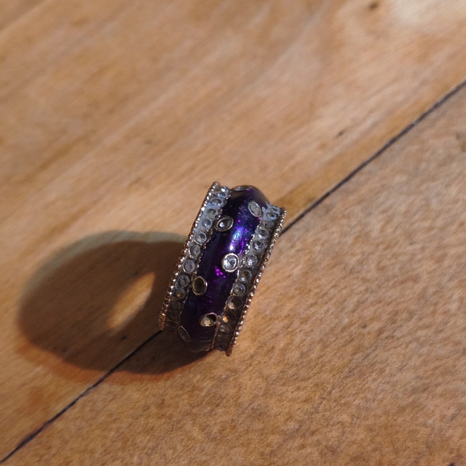 Silver Plated Pavé Band Ring Size 7 Purple Round Crystal w/ Clear Accents