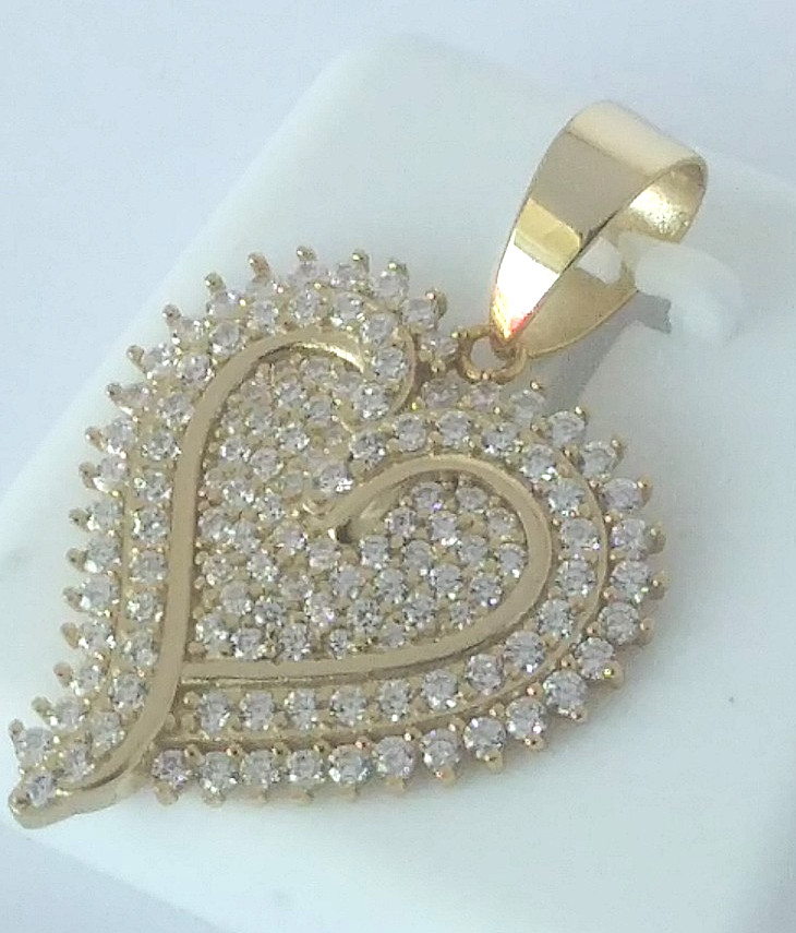925 STERLING SILVER MICRO-PAVE CZ HEART PENDANT for necklace GOLD PLATED 30x23mm