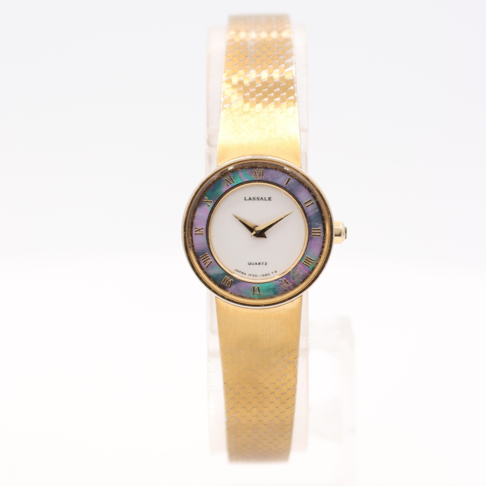 Vintage 20mm 1990 Lassale Ultra-Thin Ladies Quartz Gold Tone MOP Bezel 1F20-0F79
