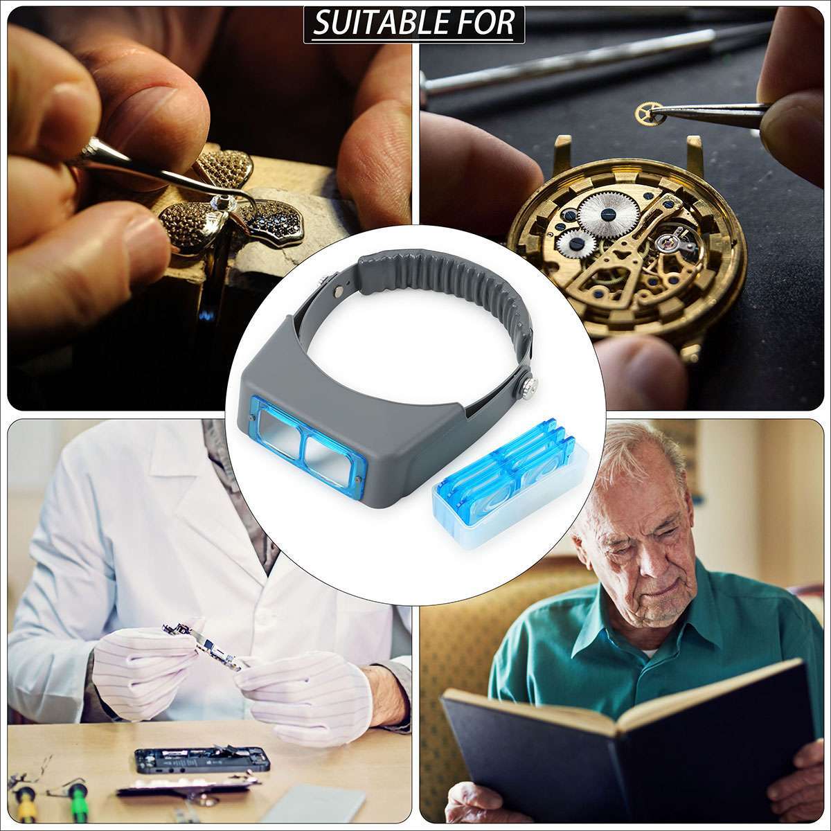 1.5X 2X 2.5X 3.5X 4 Lens Set Optivisor Headband Magnifier Head Magnifying Glass