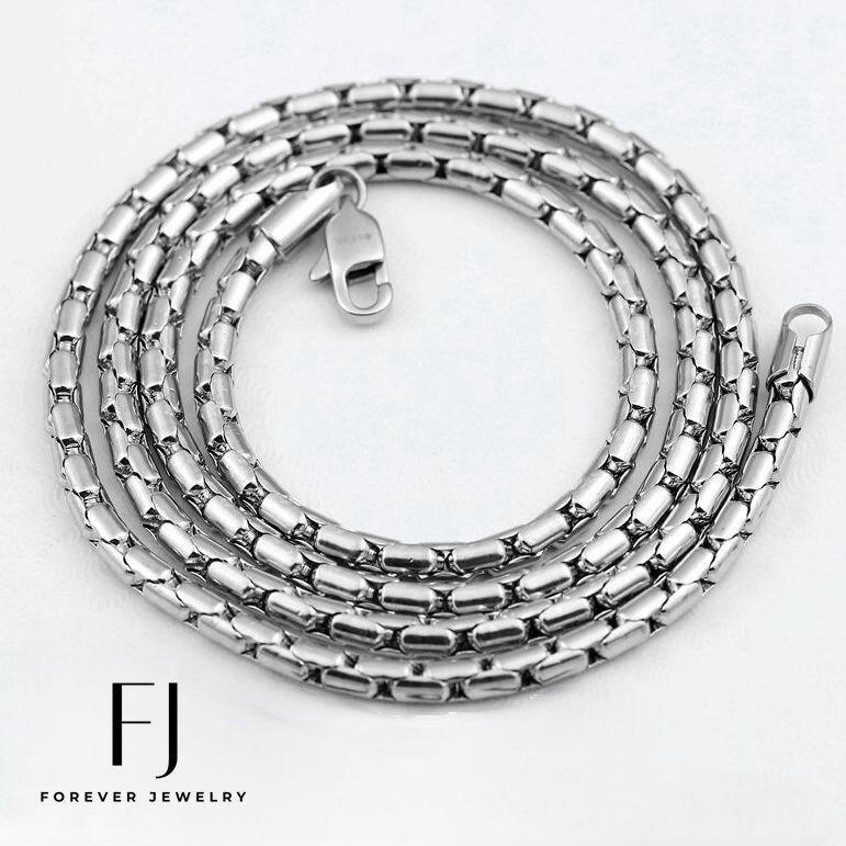 Men’s Stainless Steel 24″ Smooth 4mm Round Box Chain.Classic High Polish Box