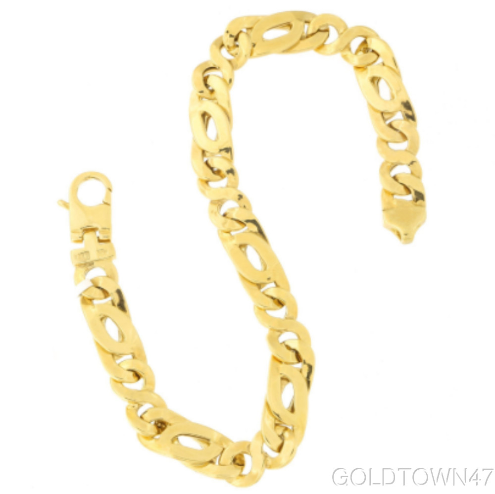 Men’s Bracelet In 14kt Gold 8.5″ Yellow Finish Not Applicable Shiny Fancy Link