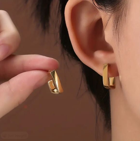 NEW VERY SMALL HUGGIE SQUARE ROUND HOOP EARRINGS YELLOW GOLD .50″ LIGHT WEIGHT
