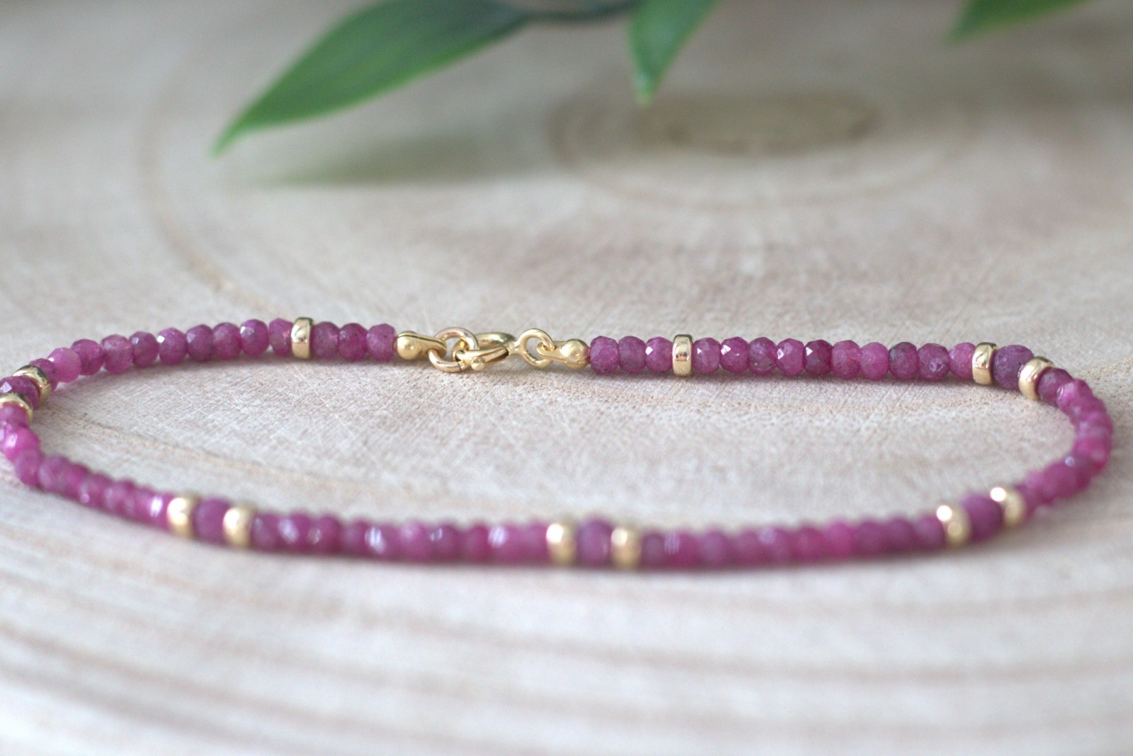 Ruby + 14K Gold spacers, Gemstone Bracelet, July Birthstone, 18k gold filled