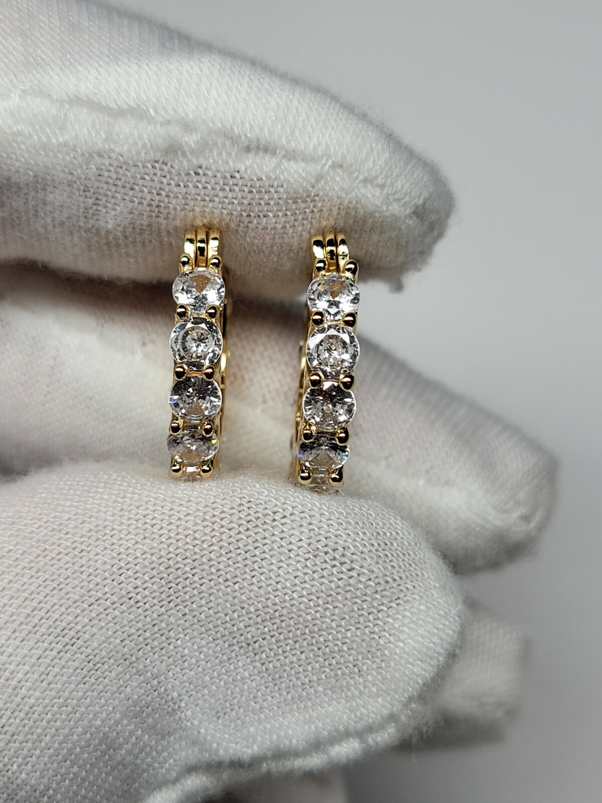 Gold, Silver Plated Hoop Earrings With Cubic Zirconia Unisex, Hip Hop Jewelry