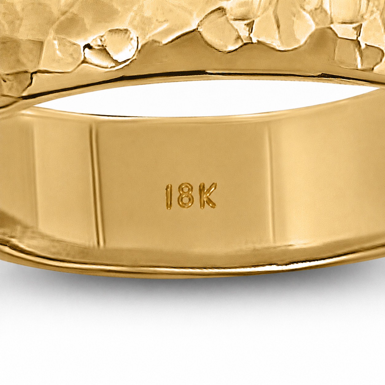 Solid 18K Yellow Gold Hammered Ring Handmade 5mm Hammer Texture Wedding Band