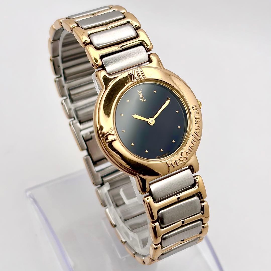 Yves Saint Laurent Boys Quartz Watch Black Dial Gold Combination Japan 0713150