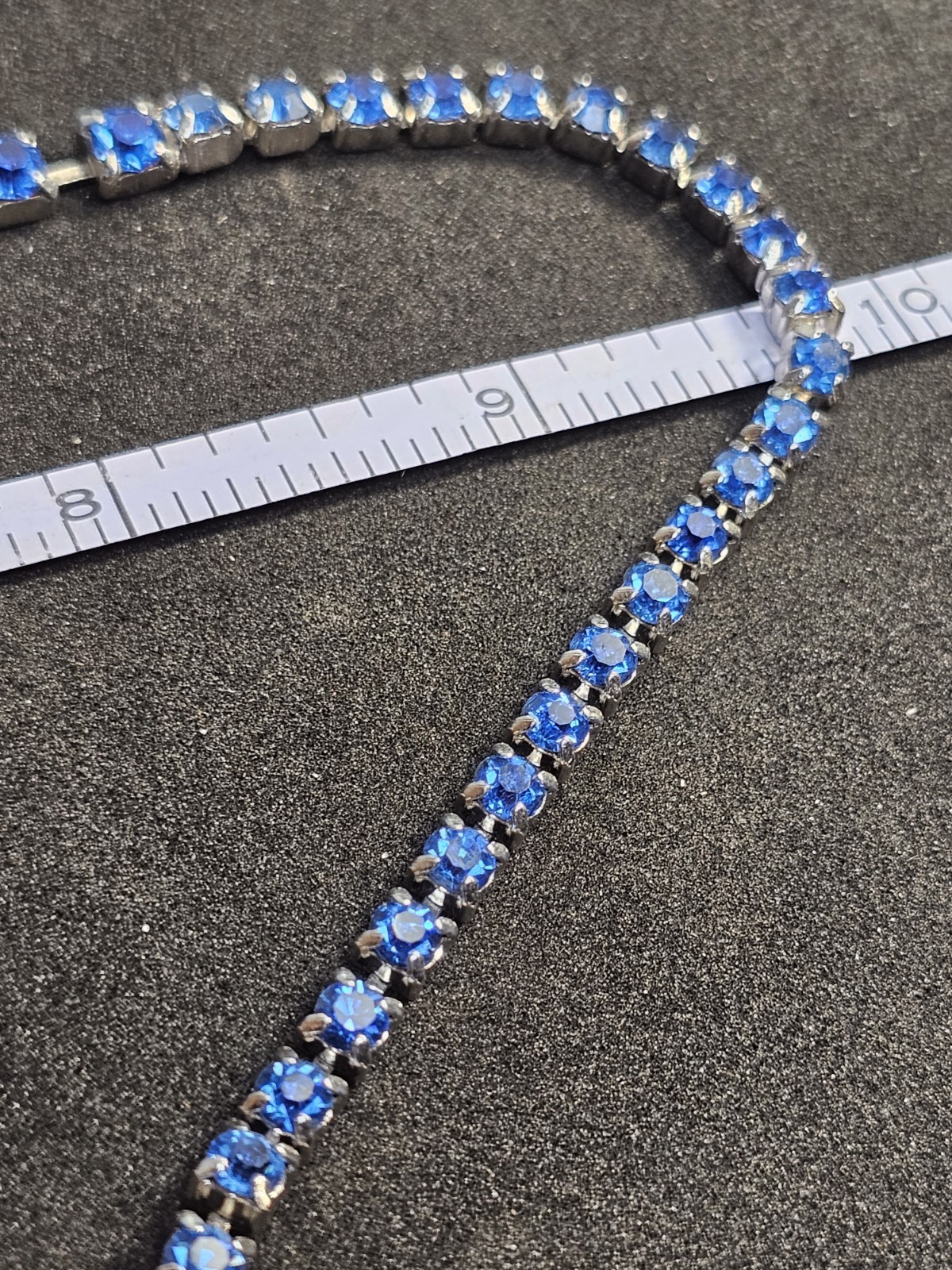 Blue Crystal Teardrop Flower Pendant Rhinestone Riviere Necklace Box 15 in