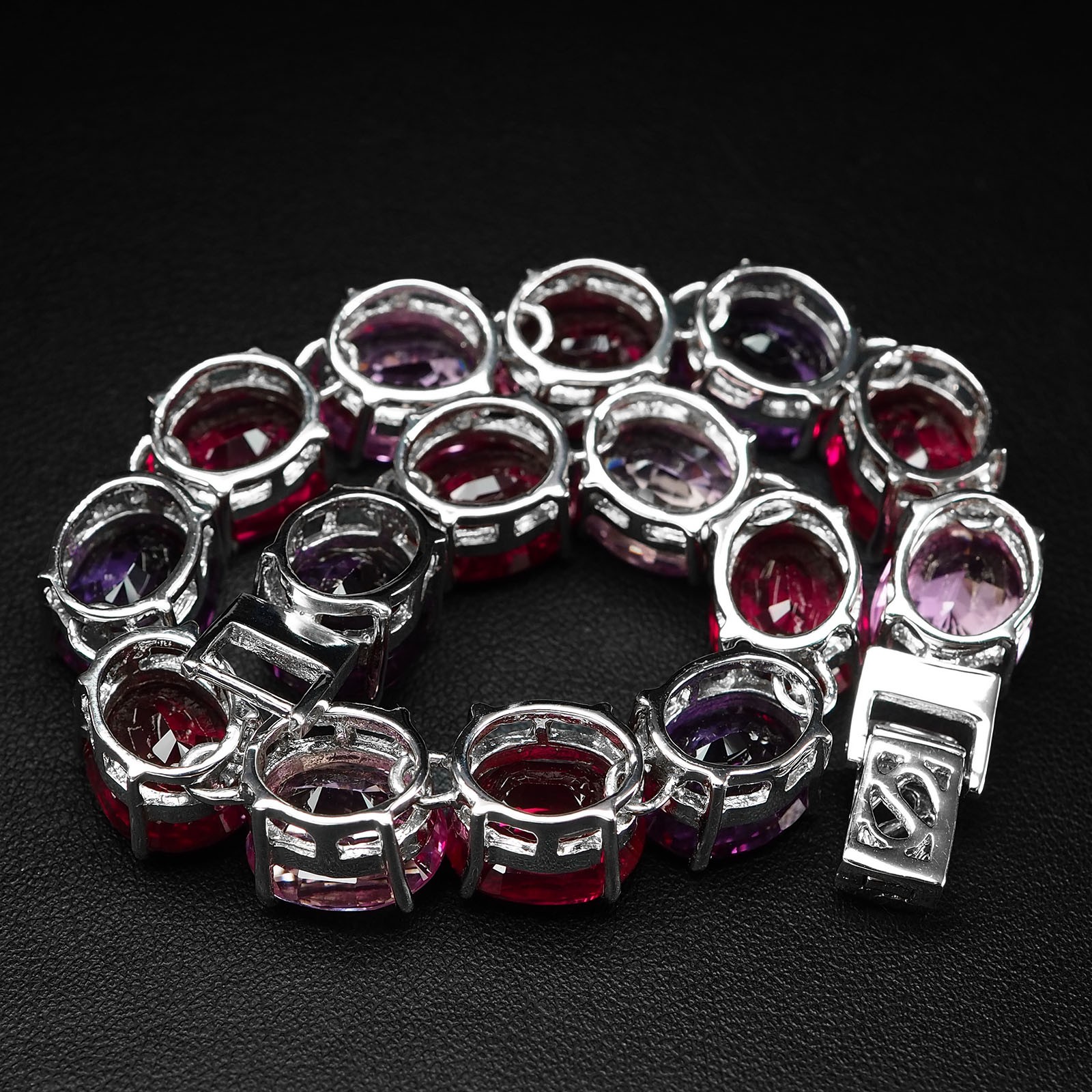 Sapphire Rubellite Tourmaline 108.50Ct 925 Sterling Silver White Gold Bracelets