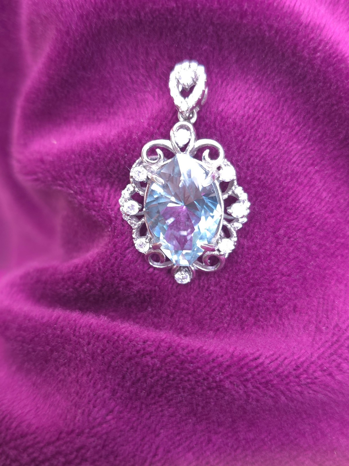 Blue Topaz 9.45 ct , Not a LAB Creation , Pendant is 92.5 sterling silver
