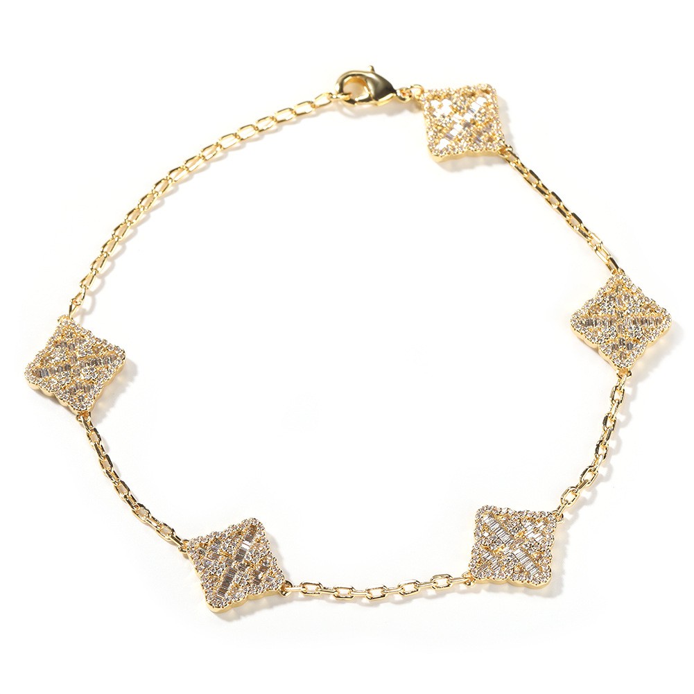 Full Zircon Cross Flower Charm Bracelets 18K Gold Plated Jewelry Gift for Women