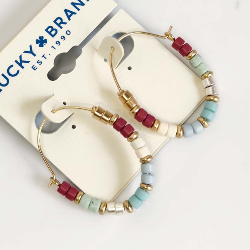 New Lucky Brand Boho Beads Hoop Earrings Gift Chic Women Party Vacation Jewelry