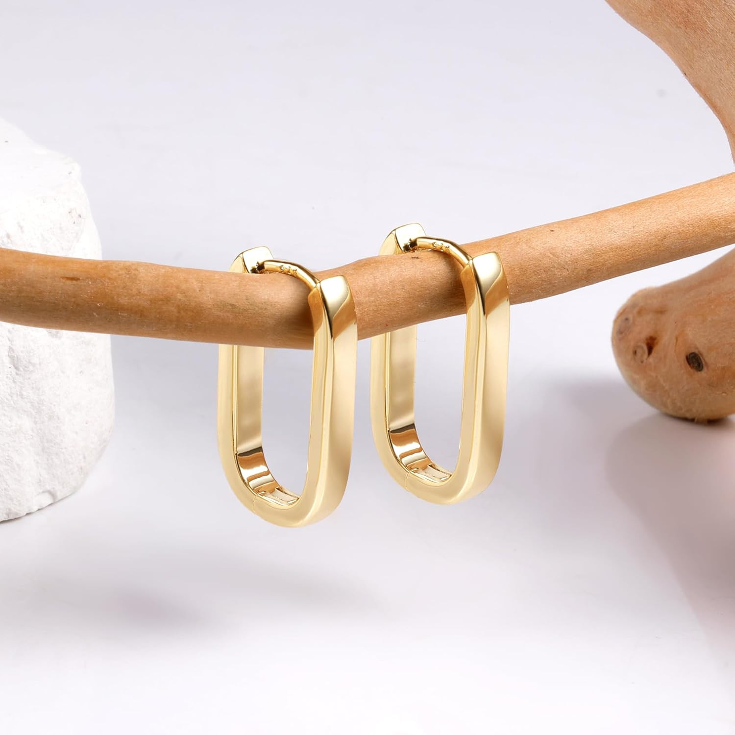 Silver Hoop Earrings for Women Small Square Hypoallergenic 14K Gold Plated Hoop