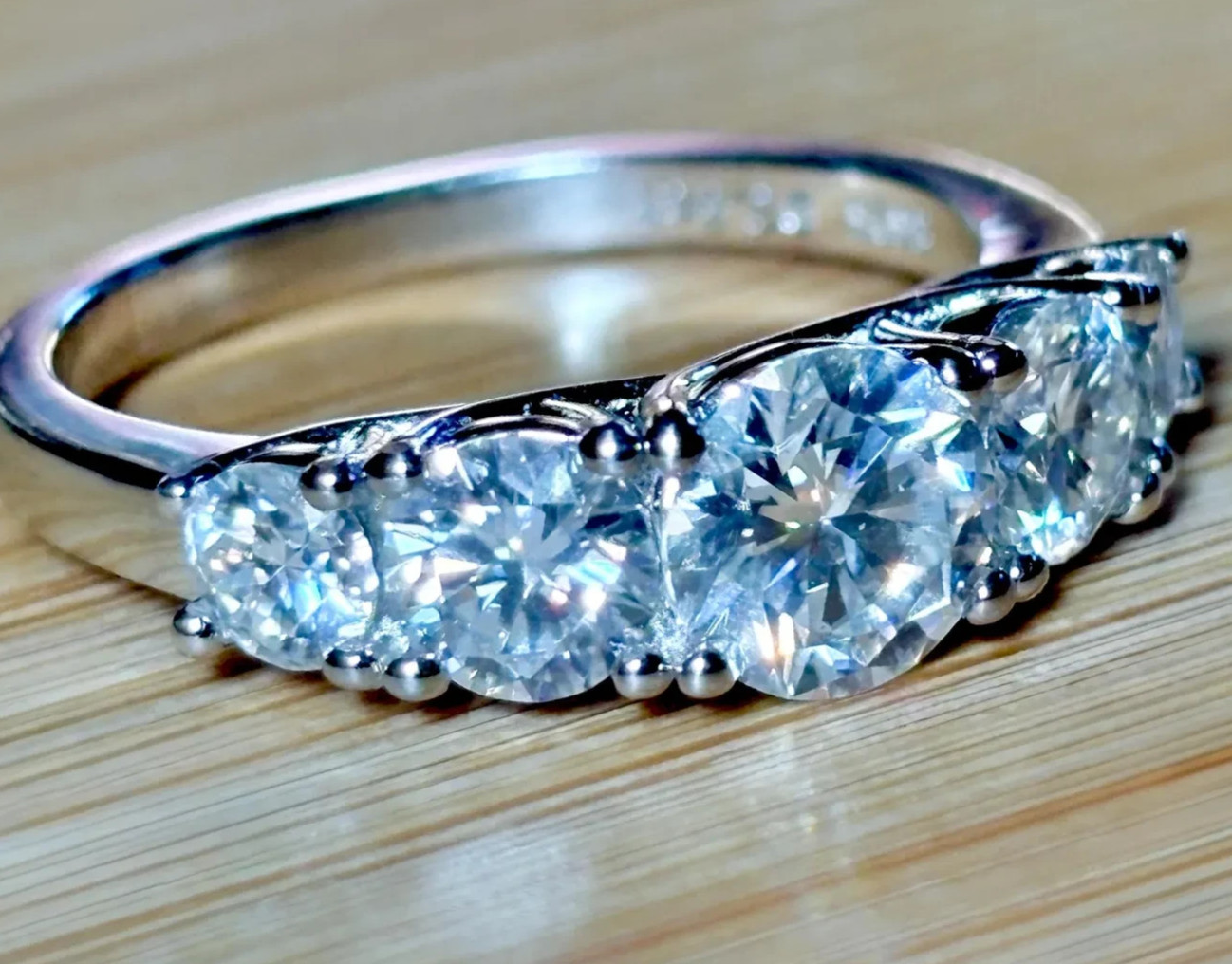 2.50Ct Round-Cut EF/VS1 Lab Grown Diamond Five-Stone Wedding Ring Platinum 950