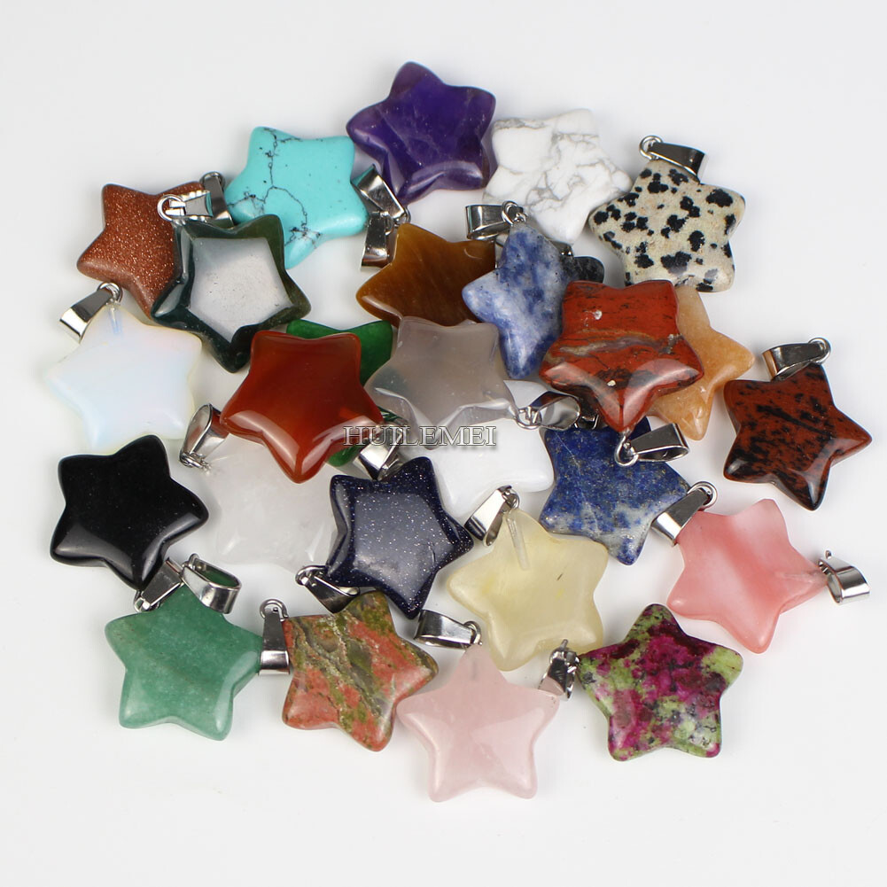 20pcs Mixed Natural Quartz Crystal Stone Stars Pendant Charms for Jewelry Making