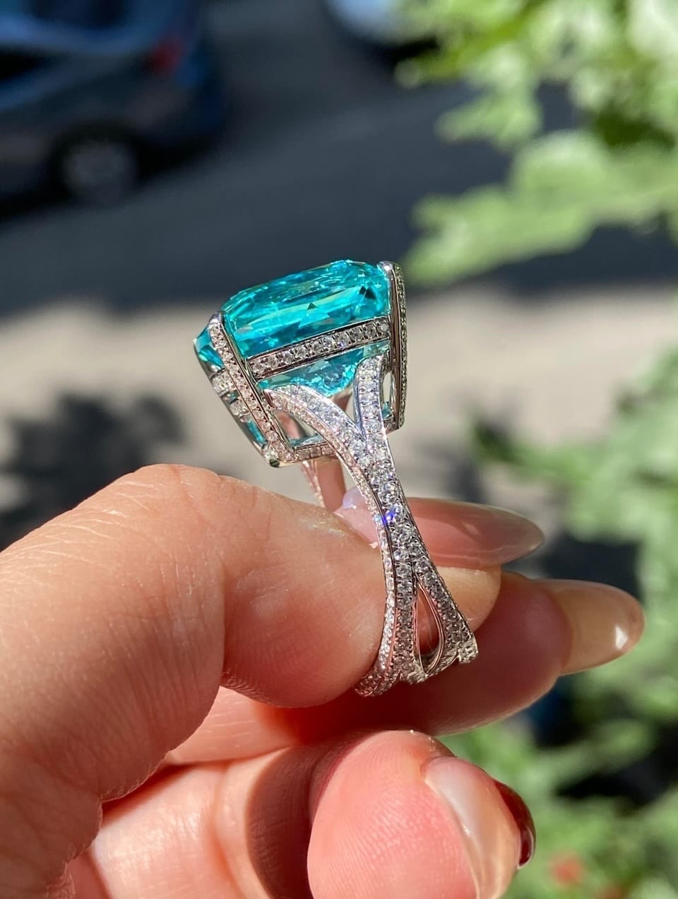 5.50 CT Cushion Cut Paraiba Tourmaline & Diamond Engagement Ring 14K White Gold