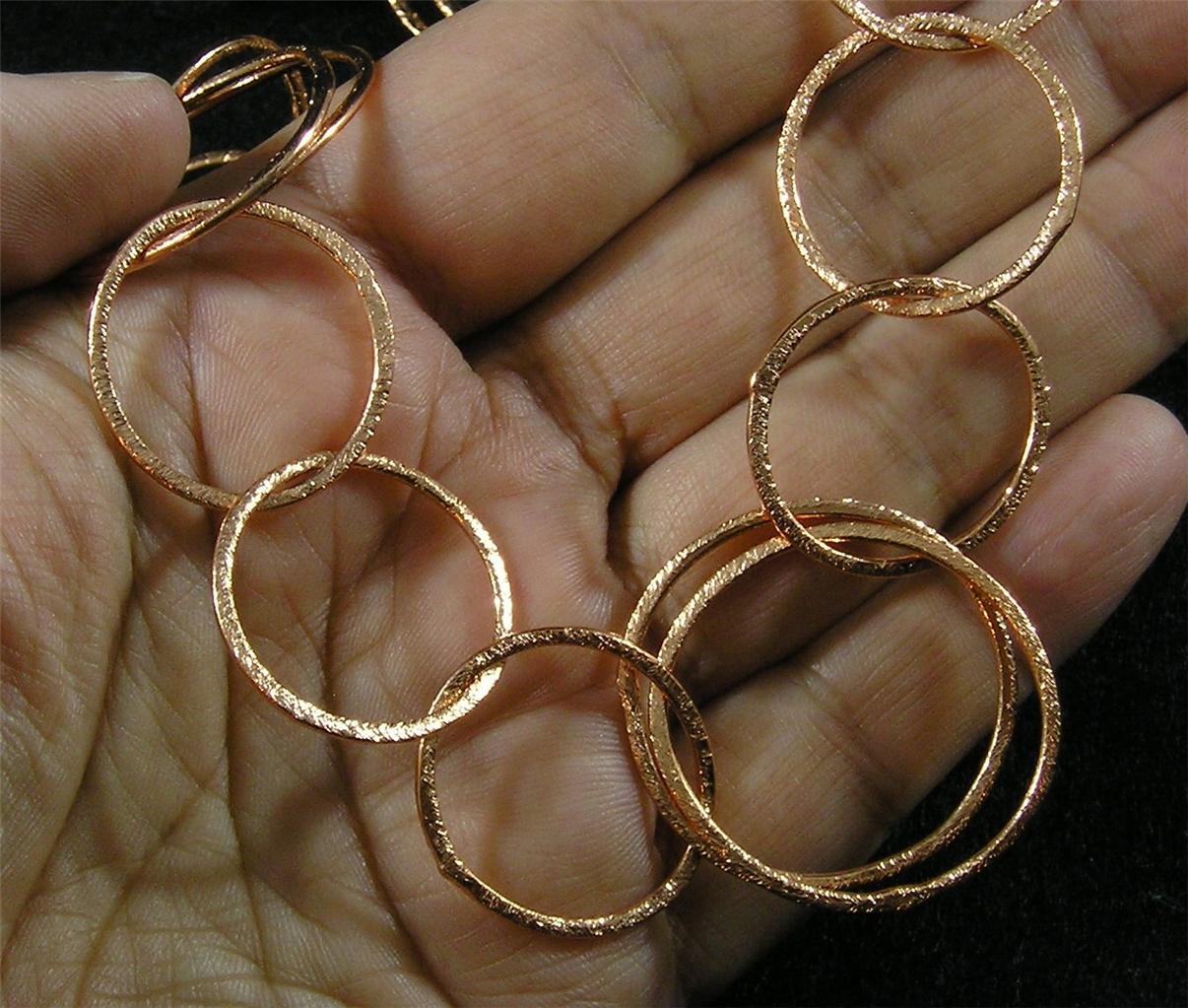 Large Brushed Textured Solid Copper Double Single Round Link Chain Necklace 36″