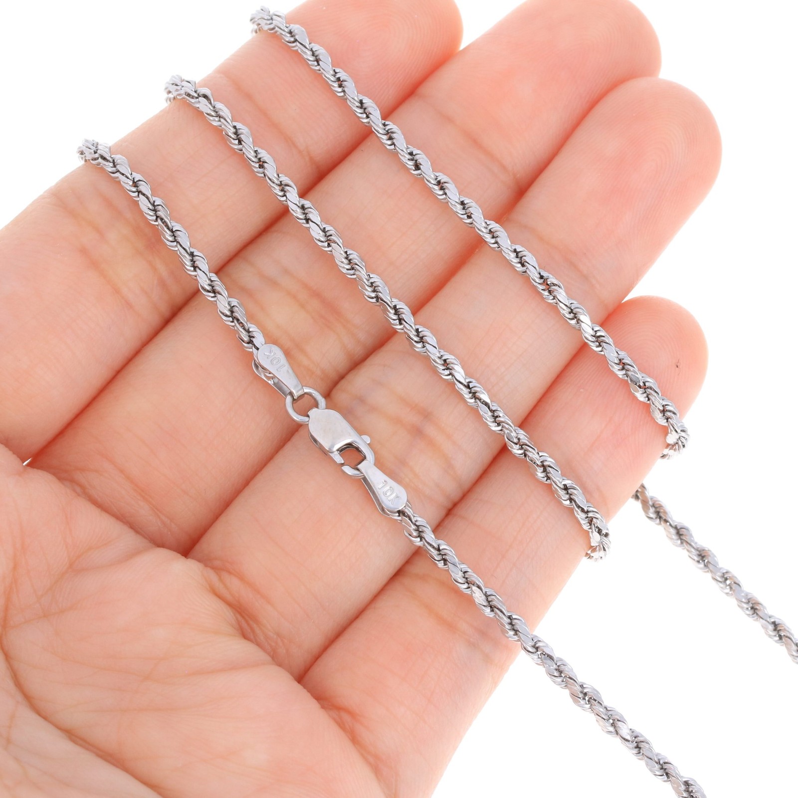 10K White Gold 1.5mm-7mm Diamond Cut Rope Chain Necklace Mens Womens 16″-30″