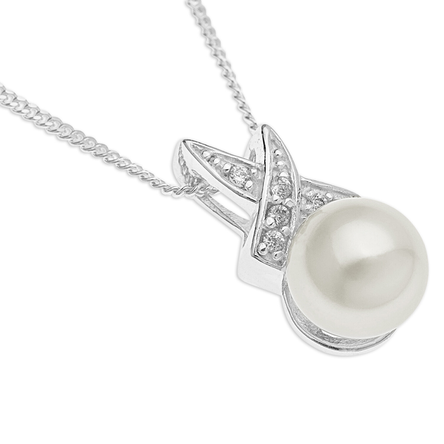 Fresh water Pearl 925 Sterling Silver Pendent female Necklace CZ Italian Chain