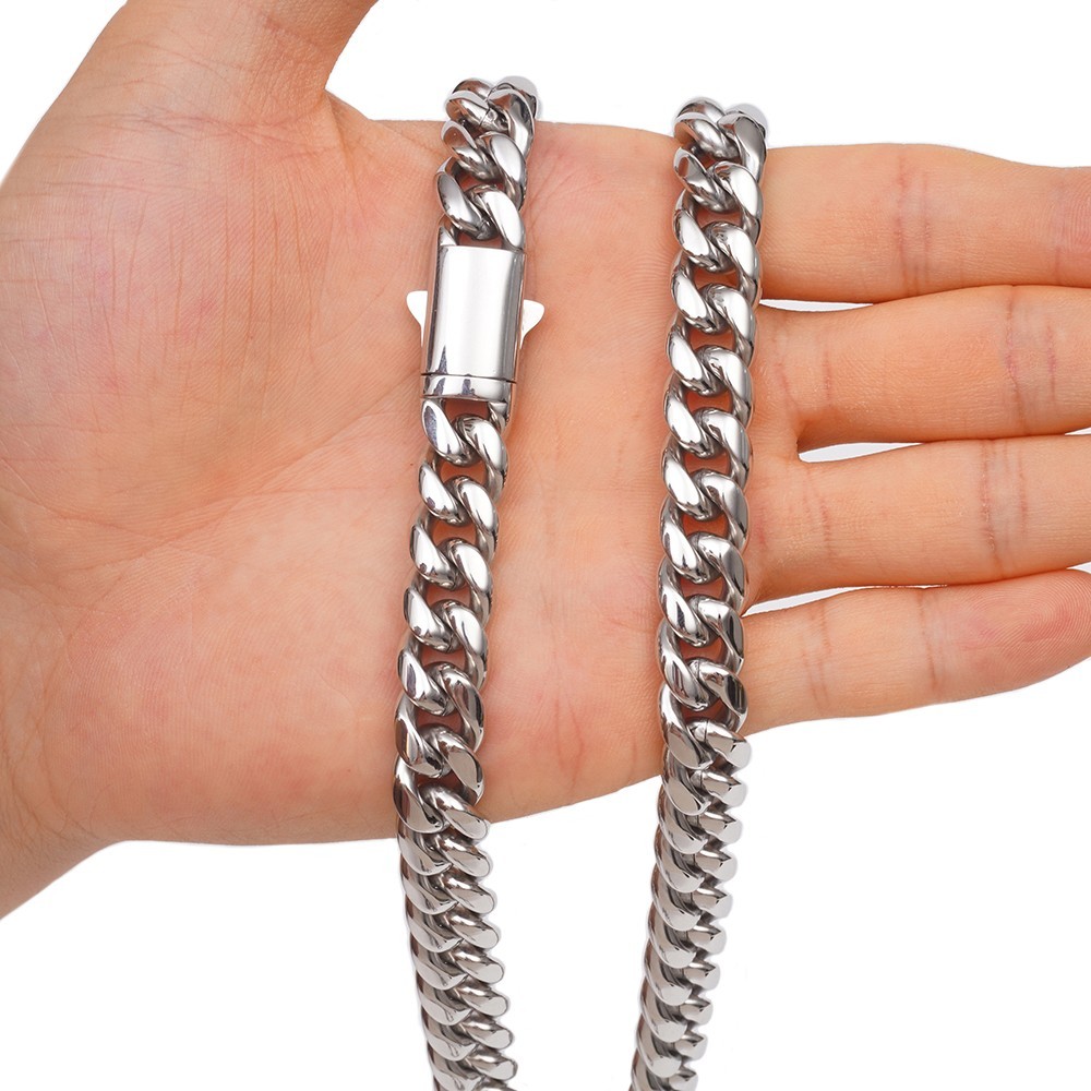 Men’s 6/8/10/12/14mm Silver Stainless Steel Cuban Link Chain Necklace 16″-40″