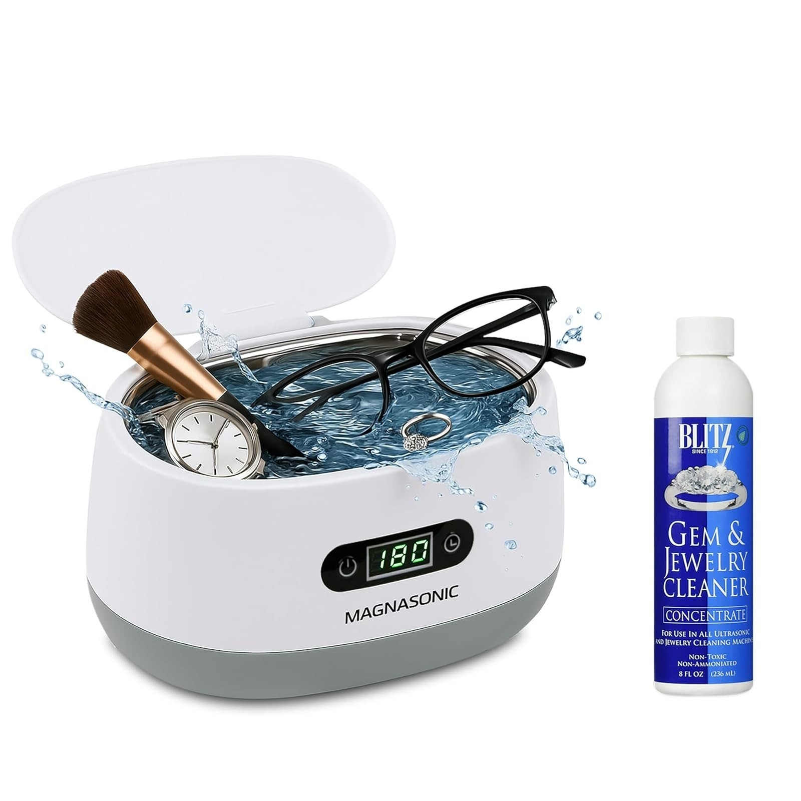 Magnasonic Ultrasonic Cleaner – 20oz Stainless Steel Tank, 5 Modes