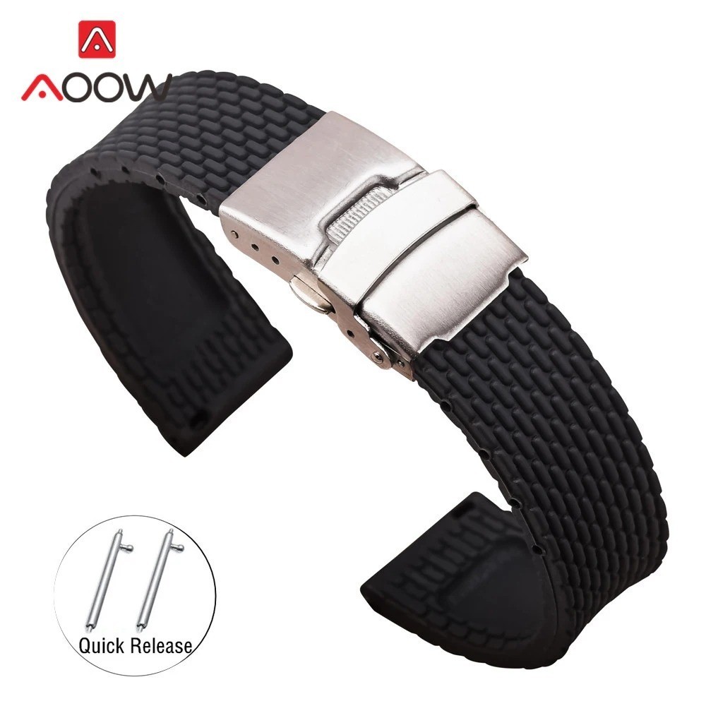 Quick Release Silicone Rubber Watch Strap Band Deployant Clasp 18 20 22 24mm