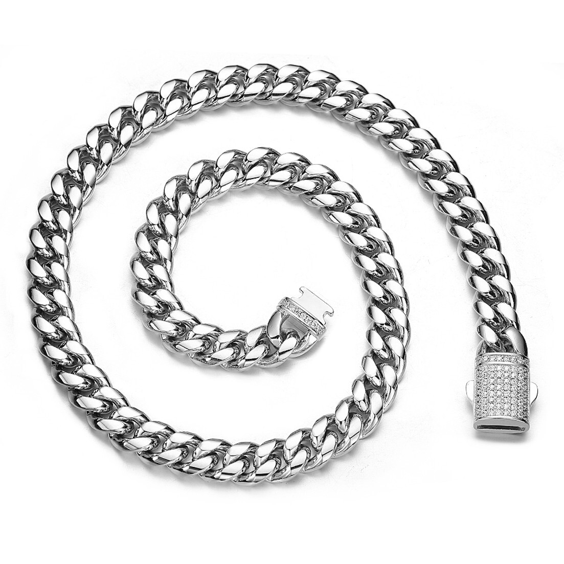 6mm-14mm Mens Miami Cuban Link Chain SOLID Stainless Steel Necklace or Bracelet