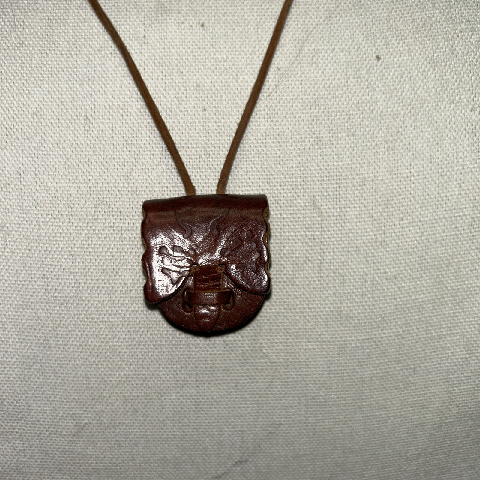 Mini Brown Leather Embossed Purse Pendant Necklace
