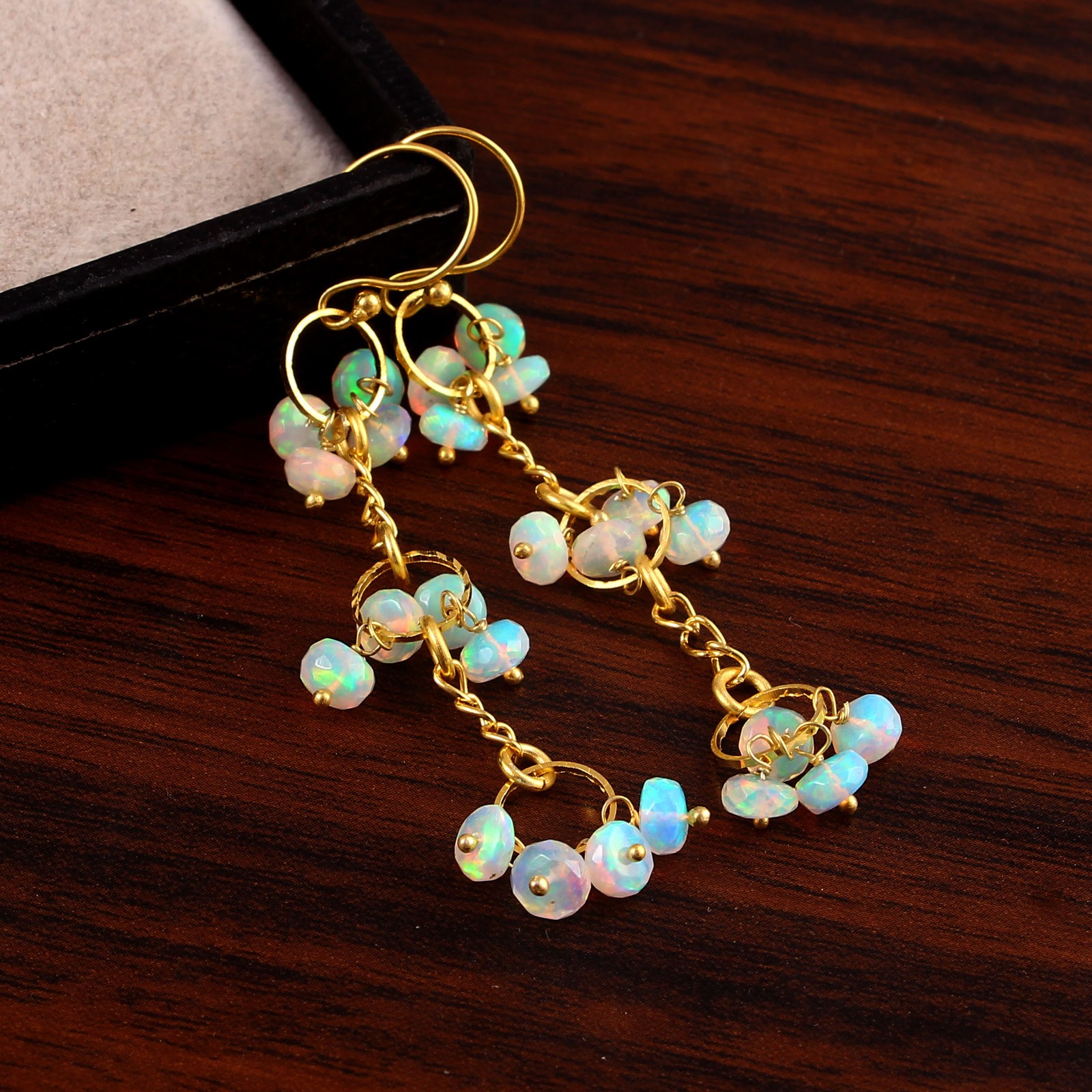 Fine Jewelry Multicolor Stone Earrings Solid 14K Gold 3425
