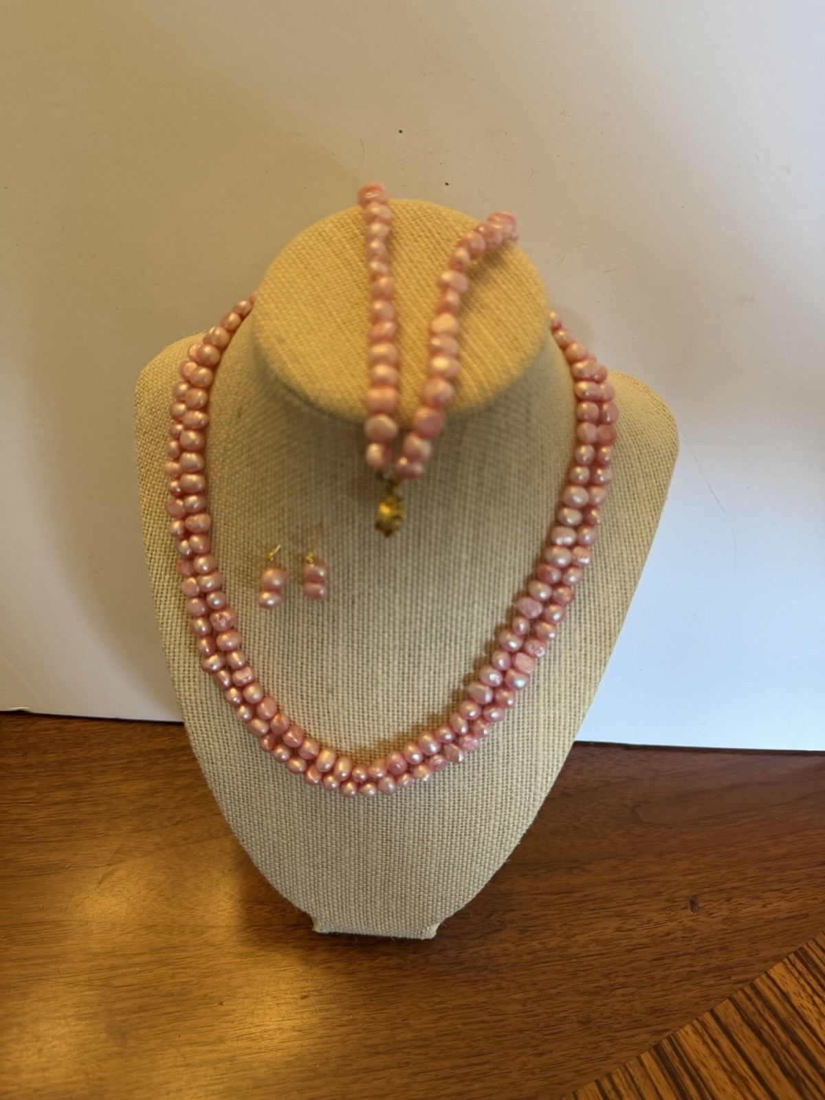 Bright Pink Freshwater Pearl Set- 18” Dbl Strand Neck, 7.5” Dbl Strand Brace, ER