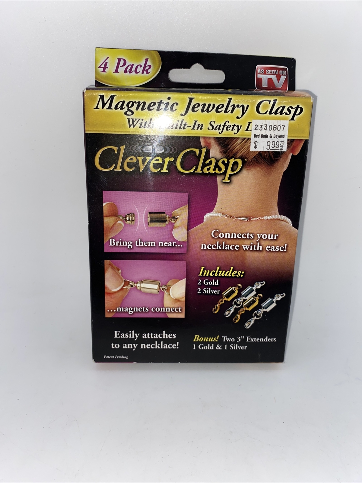 CLEVER CLASP Magnetic Jewelry Hooks Safety Lock 4 Pack 2 Extenders NIB