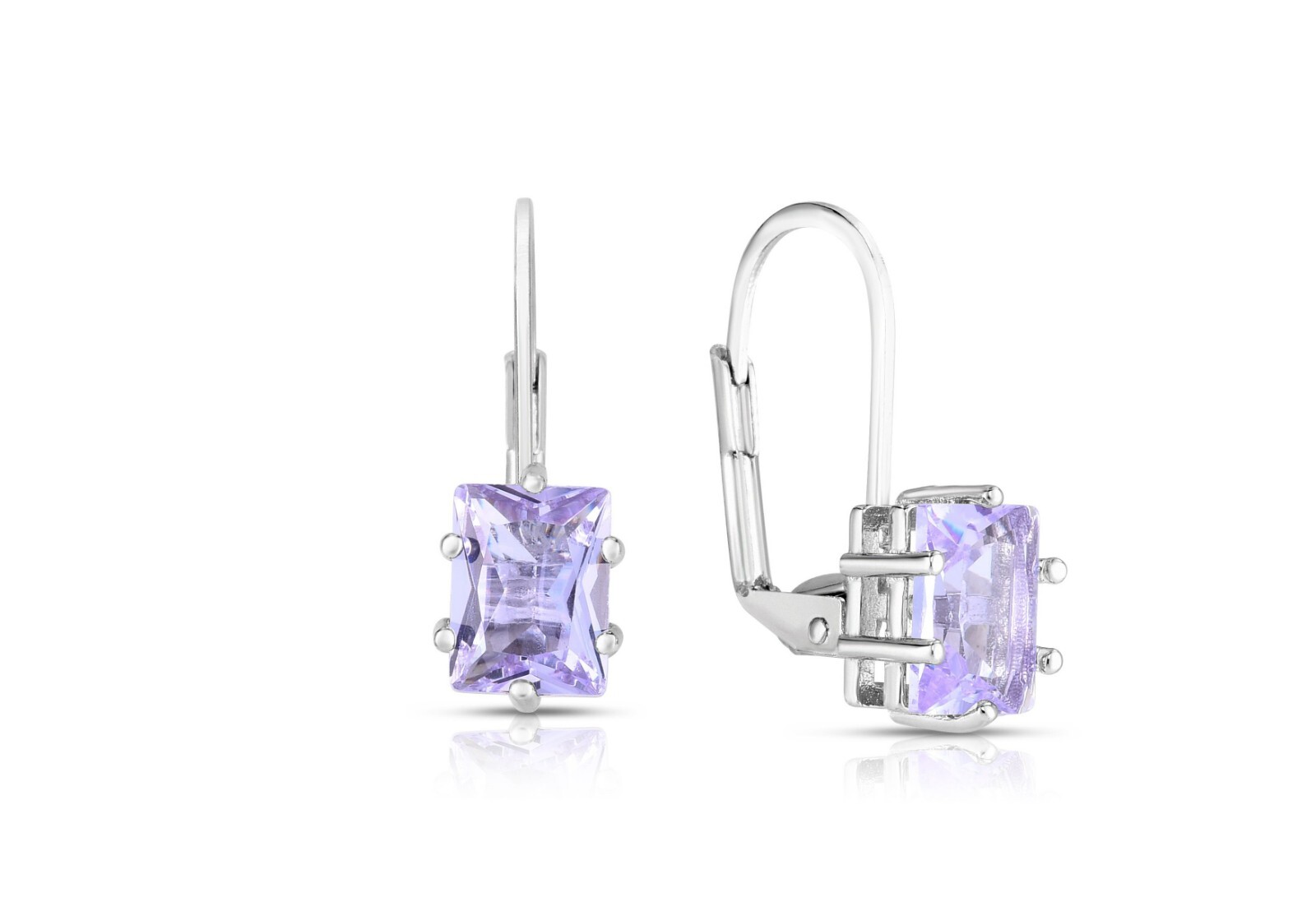 Women’s 925 Sterling Silver Lab Created Emerald Cut Tanzanite Leverback Earrings