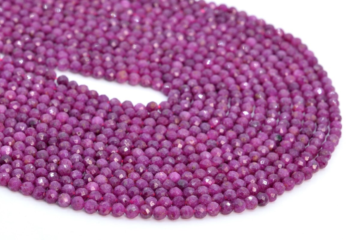 Genuine Natural Purple Red Ruby Beads Grade A Faceted Round Loose Beads 3/4MM