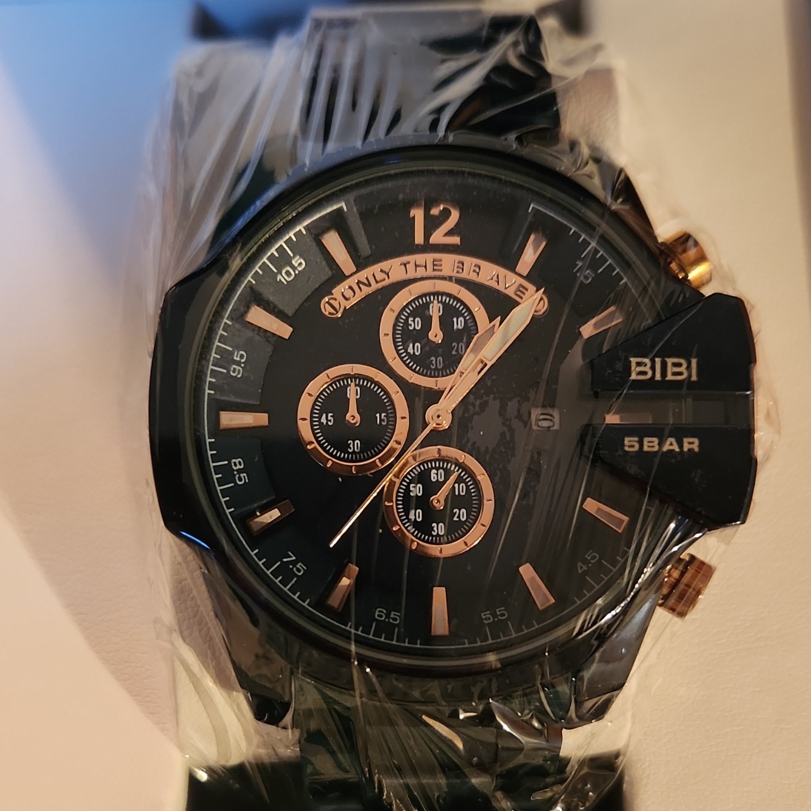 BIBI Luxury Watch Quartz Black Dial Black Rubber Strap 50m w/ Box/Manual