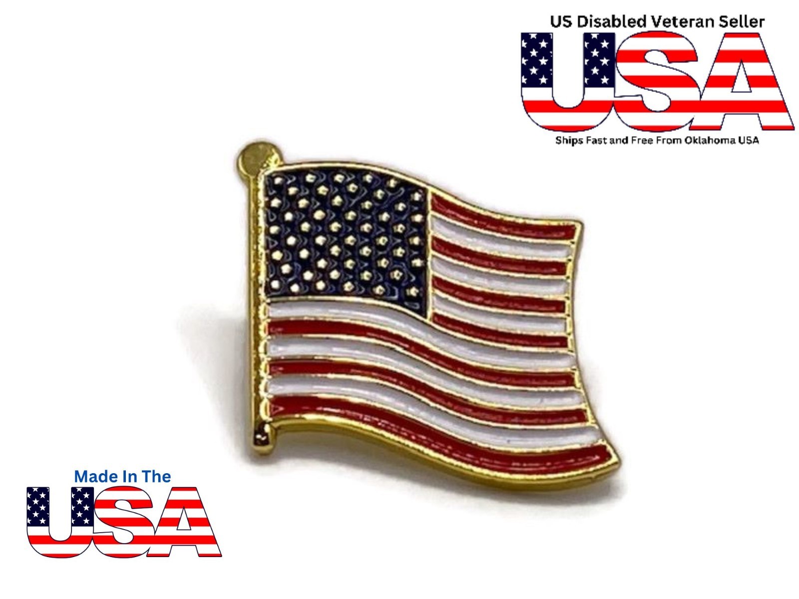 American Flag Lapel Pin Brooch Hat Pin Made In USA Ships Free