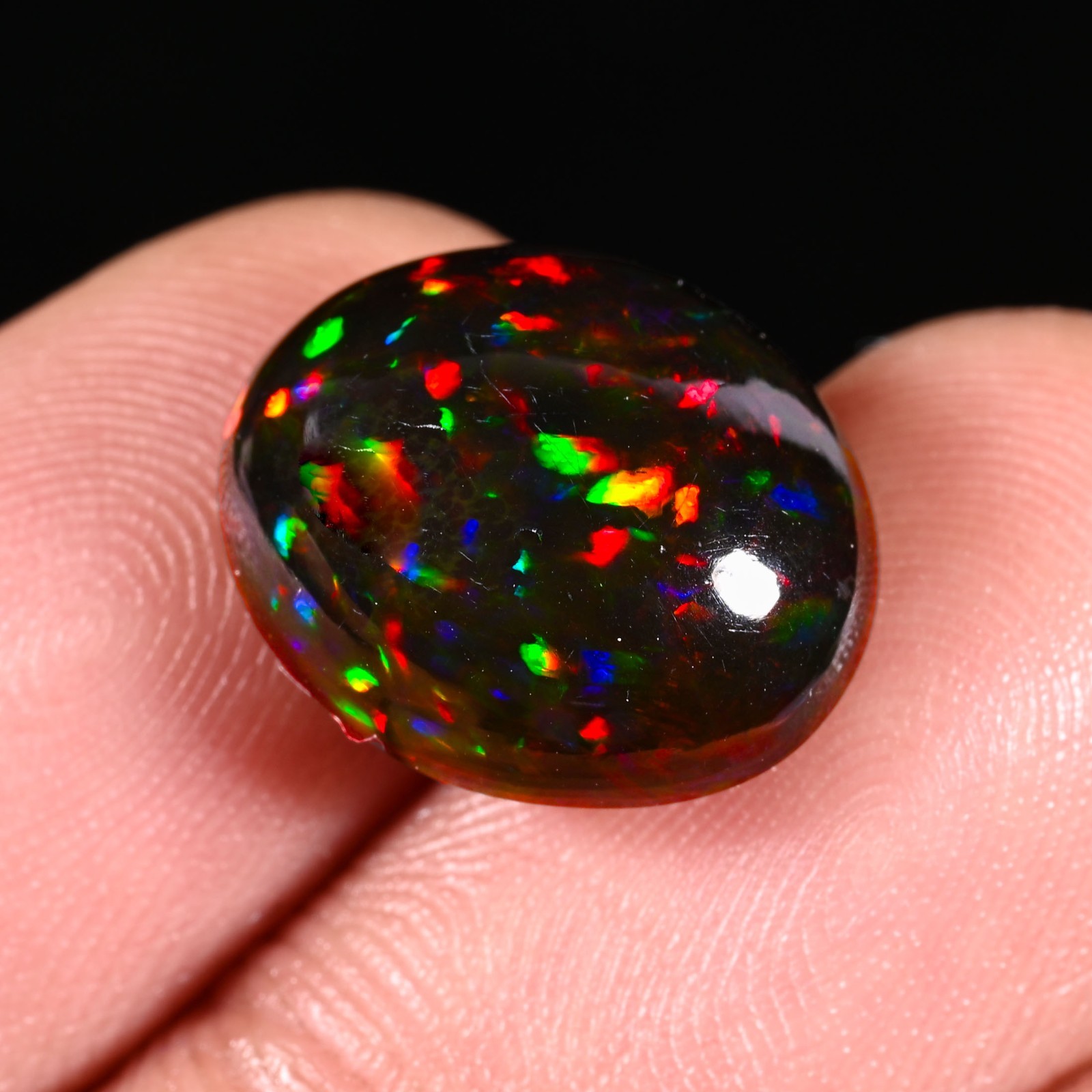 6.35 Ct Natural Ethiopian Multi Fire Black Opal Cabs Loose Gemstone 15x12x7 MM
